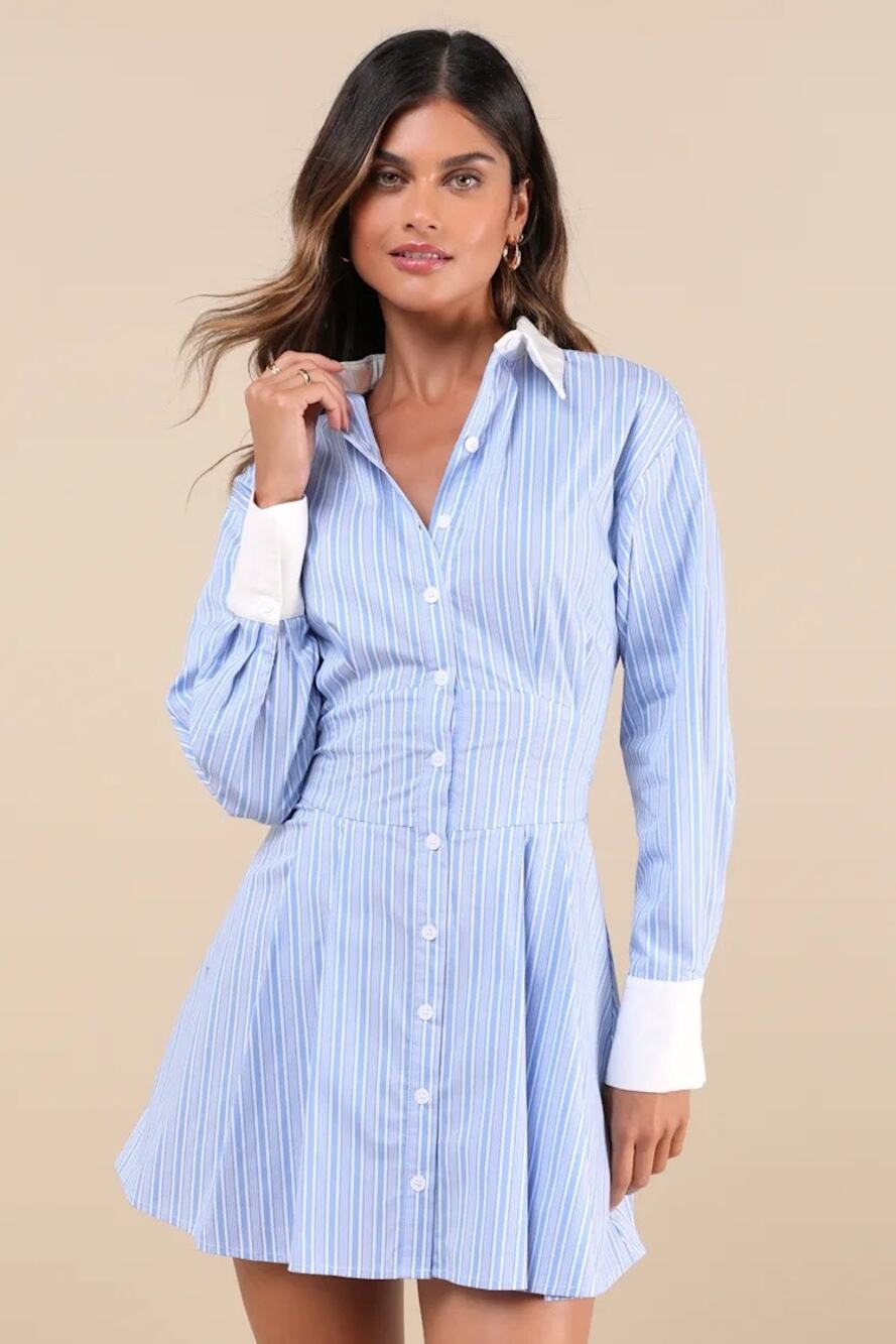 NWT Lulus Blue and White Striped Collared Mini Dress